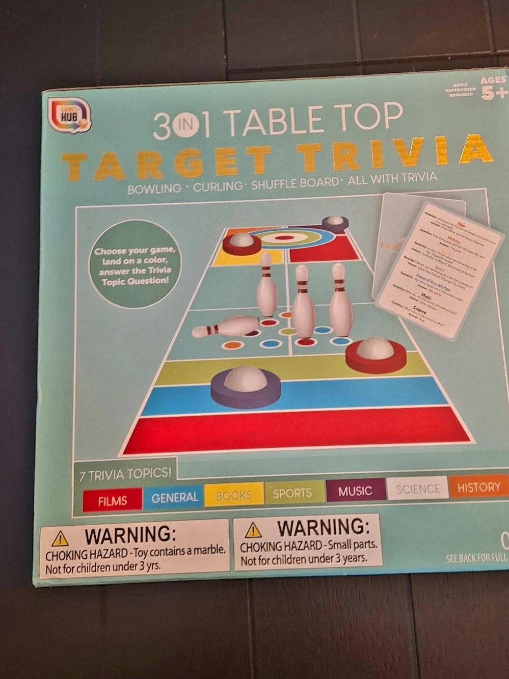 3-in-1 Table Top Target Trivia Game - Teal